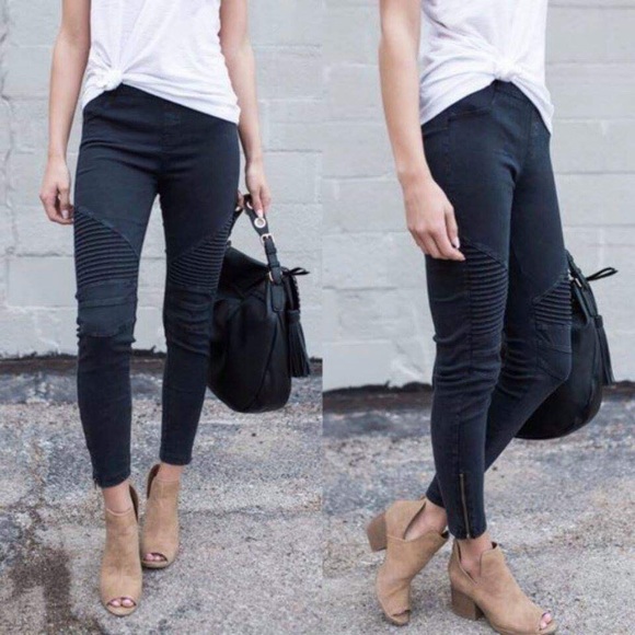 Black Stretchy Biker Pants - Picture 4 of 5